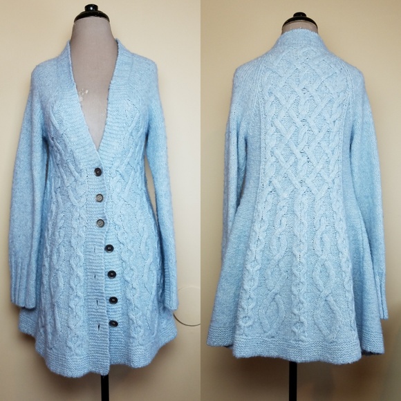 Free People Sweaters - Free People Princess Blue Knit Sweater Button Up